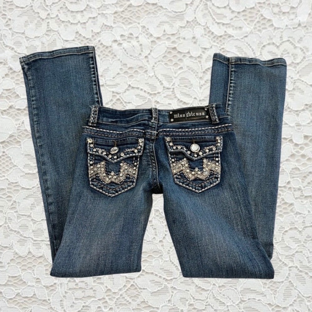 vintage cyber y2k embellished contrast stitch low‎ rise bootcut jeans